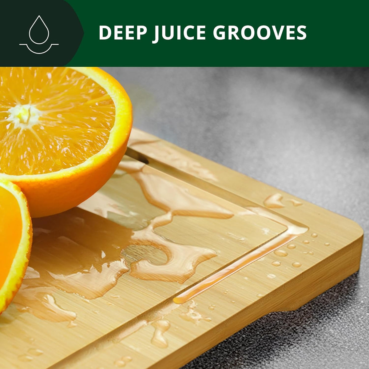 Chopping Board Set of 2 - Wooden Cutting Boards for Kitchen Meal Prep & Serving - Bamboo Wood
