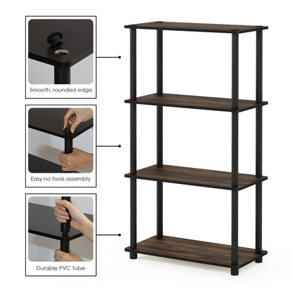 Furinno Turn-N-Tube Storage Shelves, 4-Tier Book Shelf, Corner Shelf, Toolless Open Shelves, for