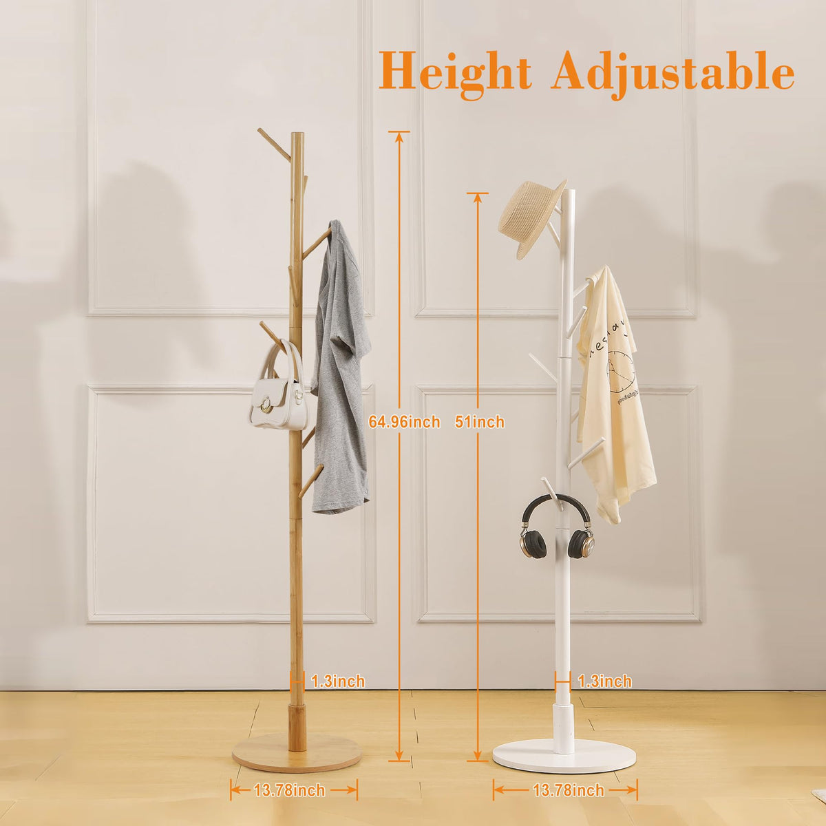 VECELO Coat Rack Freestanding, Entryway Hanger Stand, Umbrella Holder, Hall Tree With Hooks, Floor