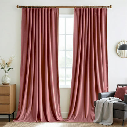 MIULEE Dusty Rose Velvet Curtains 96 Inches Long 2 Panels - Pinch Pleated Luxury Room Darkening