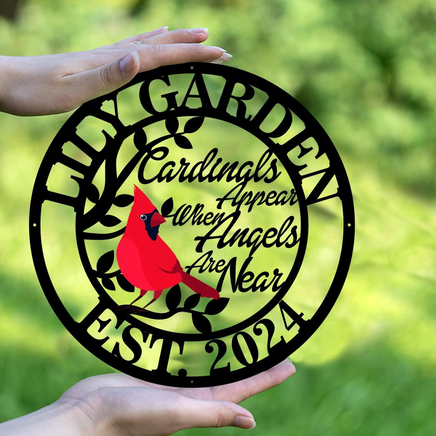 Personalized Name Garden Cardinal Metal Signs, Custom Family Name Yard Decor for Outdoor Outside