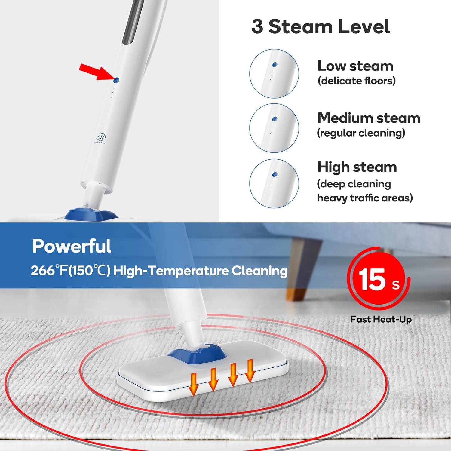 Steam Mop for Floor Cleaning,15-Second Setup,Chemical-Free Floor Steam Cleaner for