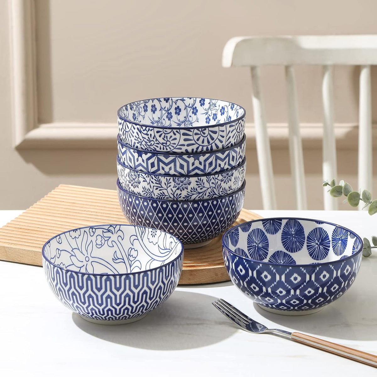 Selamica Ceramic Cereal Bowls Set of 6, 24 Oz Deep Soup Bowls for Kitchen, 5.9 Inch Porcelain
