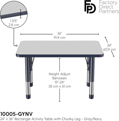 FDP Rectangle Activity School and Classroom Kids Table (24 x 36 inch), Chunky Toddler Leg