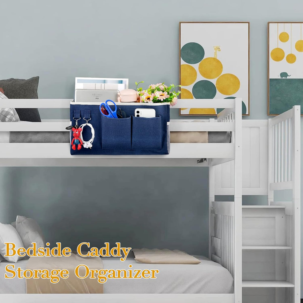 Bedside Storage Caddy/Bedside Hanging Storage Bag for Headboards Bunk Beds Dorm Rooms Book Phone
