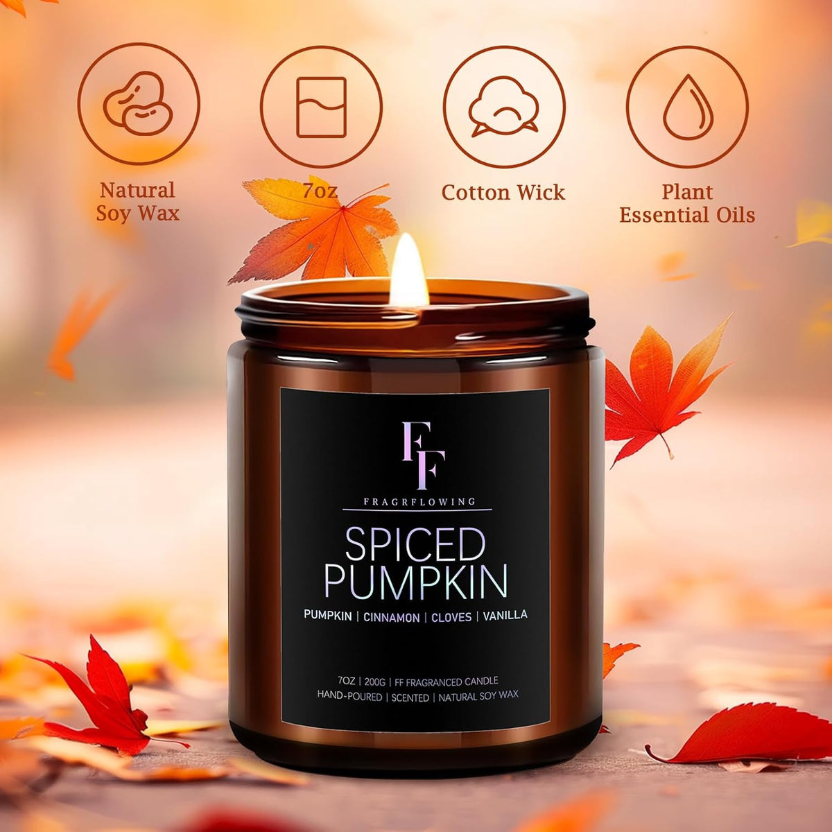 Fall Candles Set, 4 Pack Candles for Home Scented Natural Soy Wax, Autumn Gifts Set for Women Men