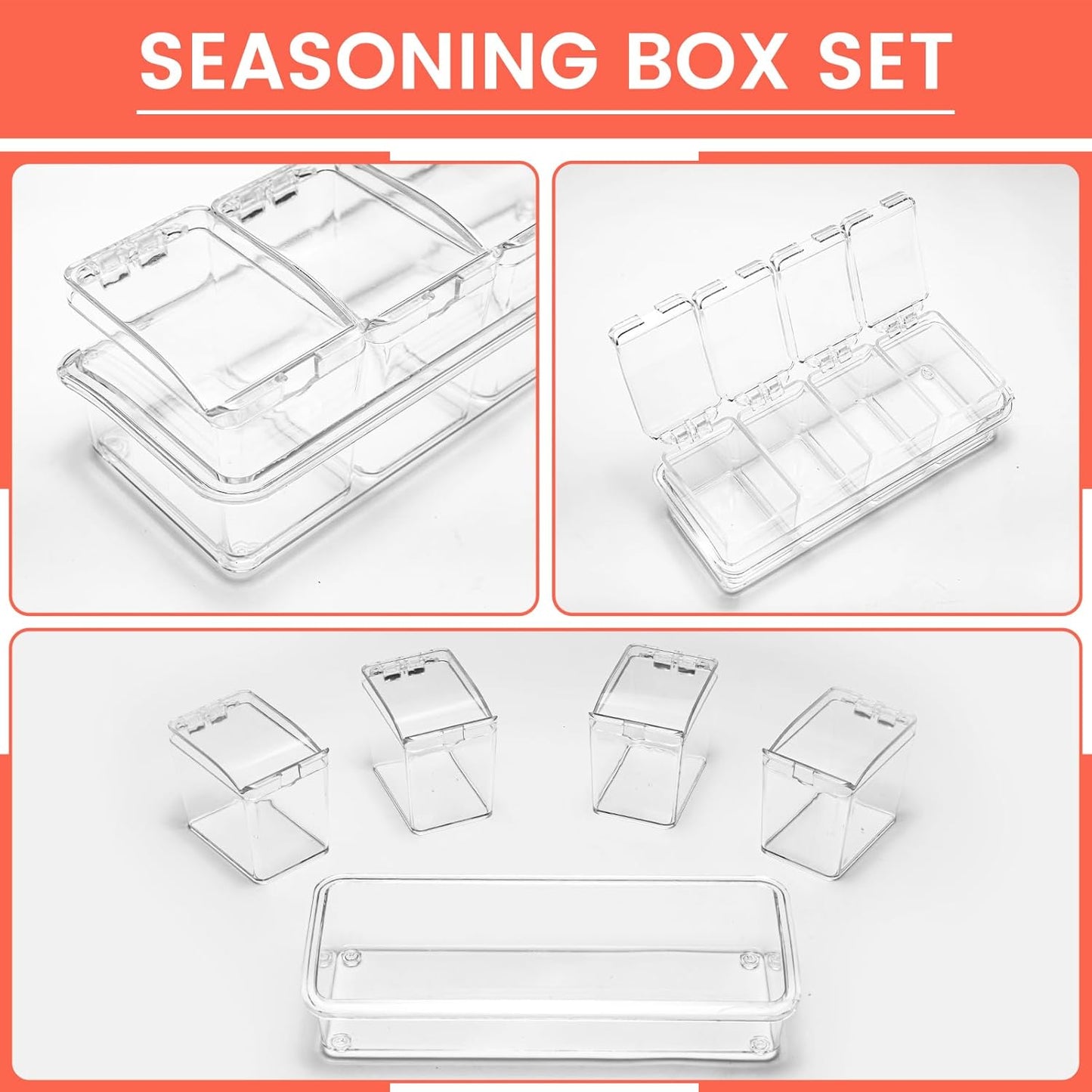 Clear Seasoning Box, 4 Piece Seasoning Rack Spice Pots, Plastic Storage Container Condiment Jars