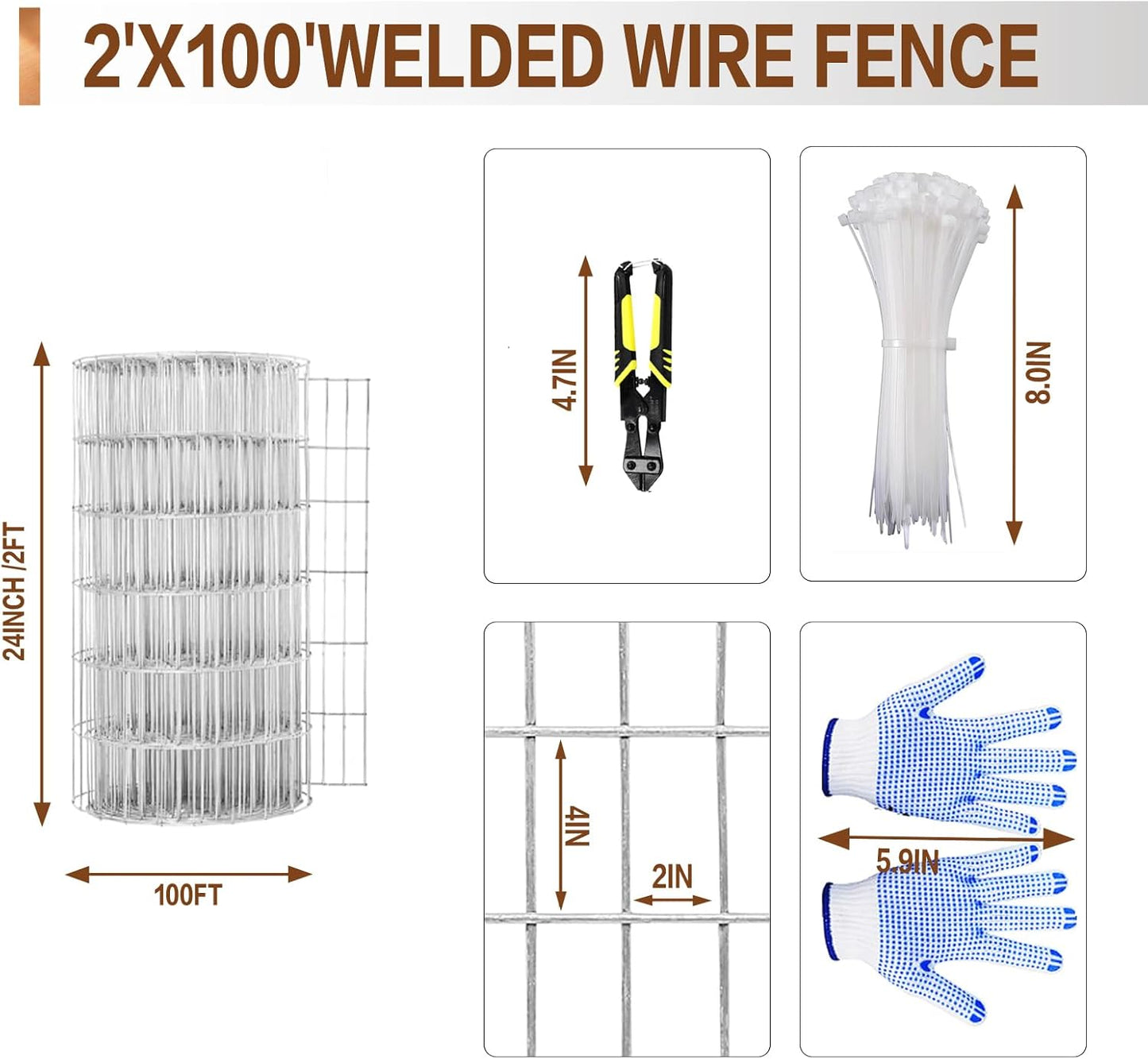 Tongmo 2 ft x 100 ft Galvanized Welded Wire Fence, 16GA Garden Chicken Wire Fence Roll, Mesh Size