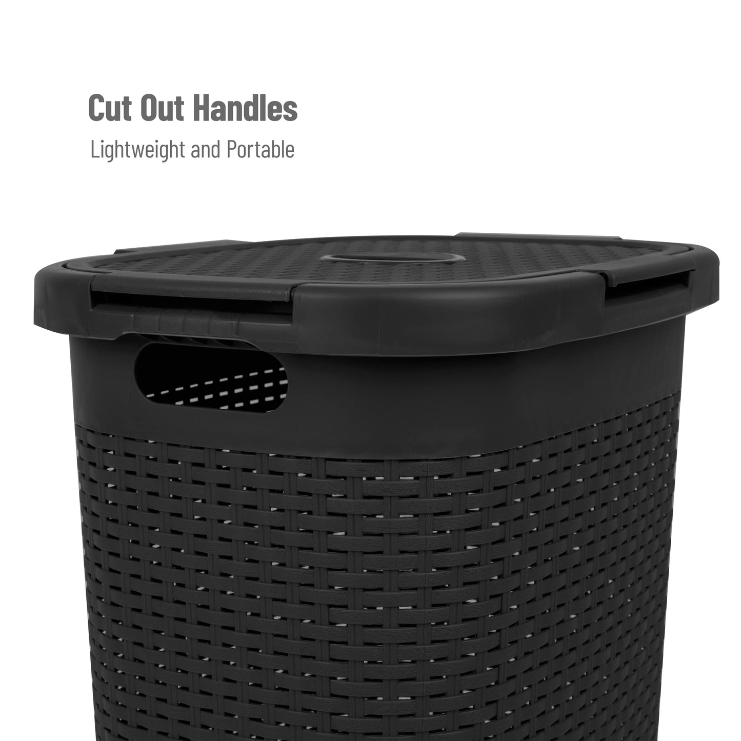 Mind Reader 60L Slim Laundry Hamper, Clothes Basket, Lid, Wicker Design, Plastic, 17.65"L x 13.75"W