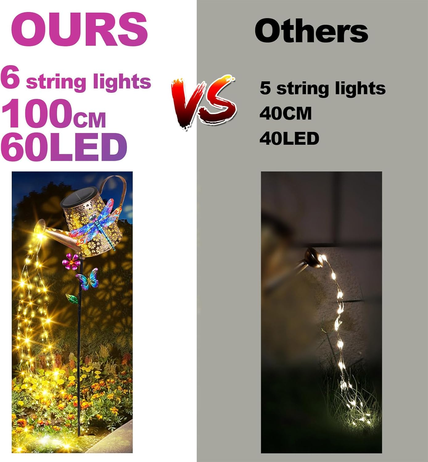 Solar Lights Outdoor Decorative, 39.4'' Metal Solar Watering Can Lights with Dragonfly, Waterproof