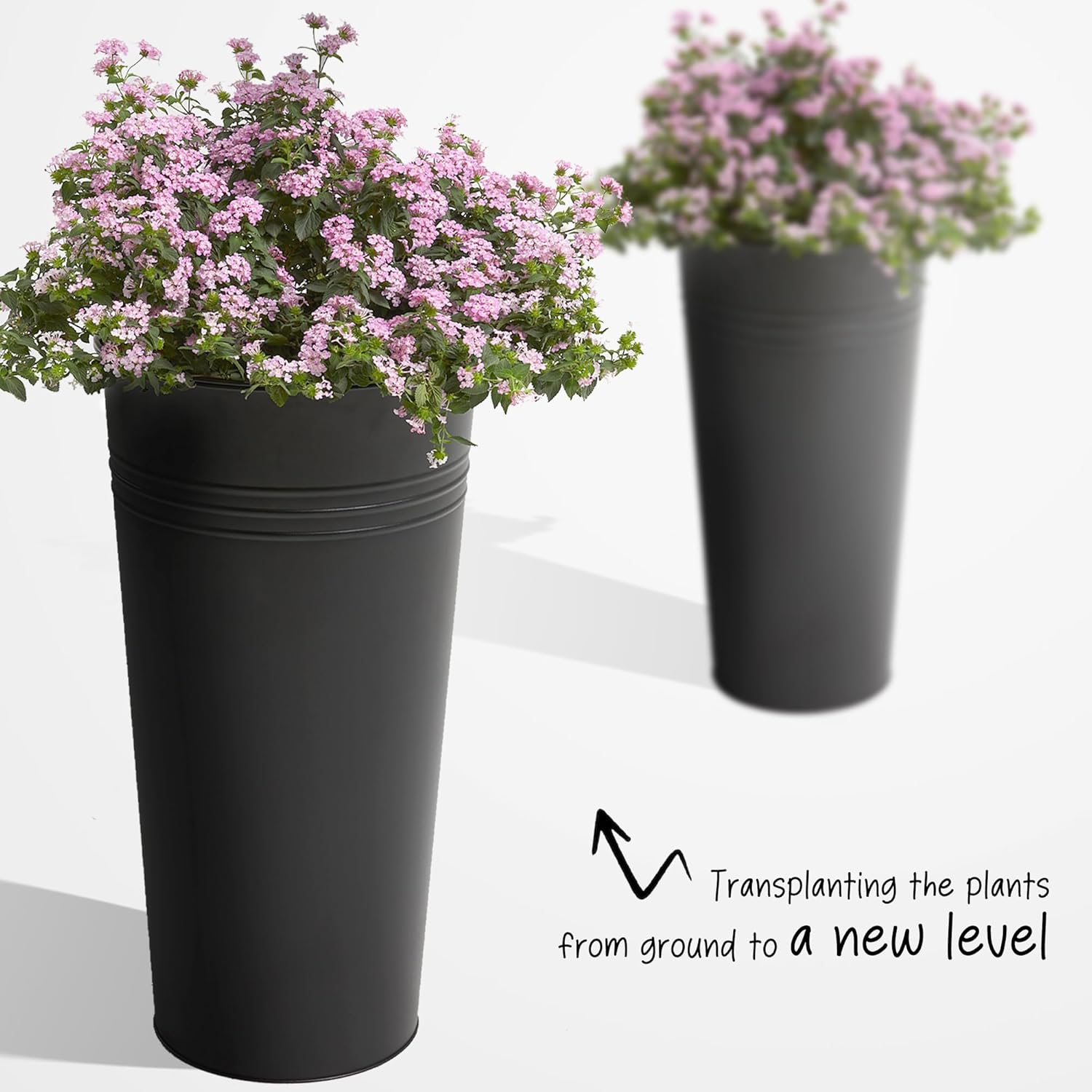 KOL 28'' Tall Galvanized Steel Planter Pot - Flower Pot with Water Level Indicator for Plants