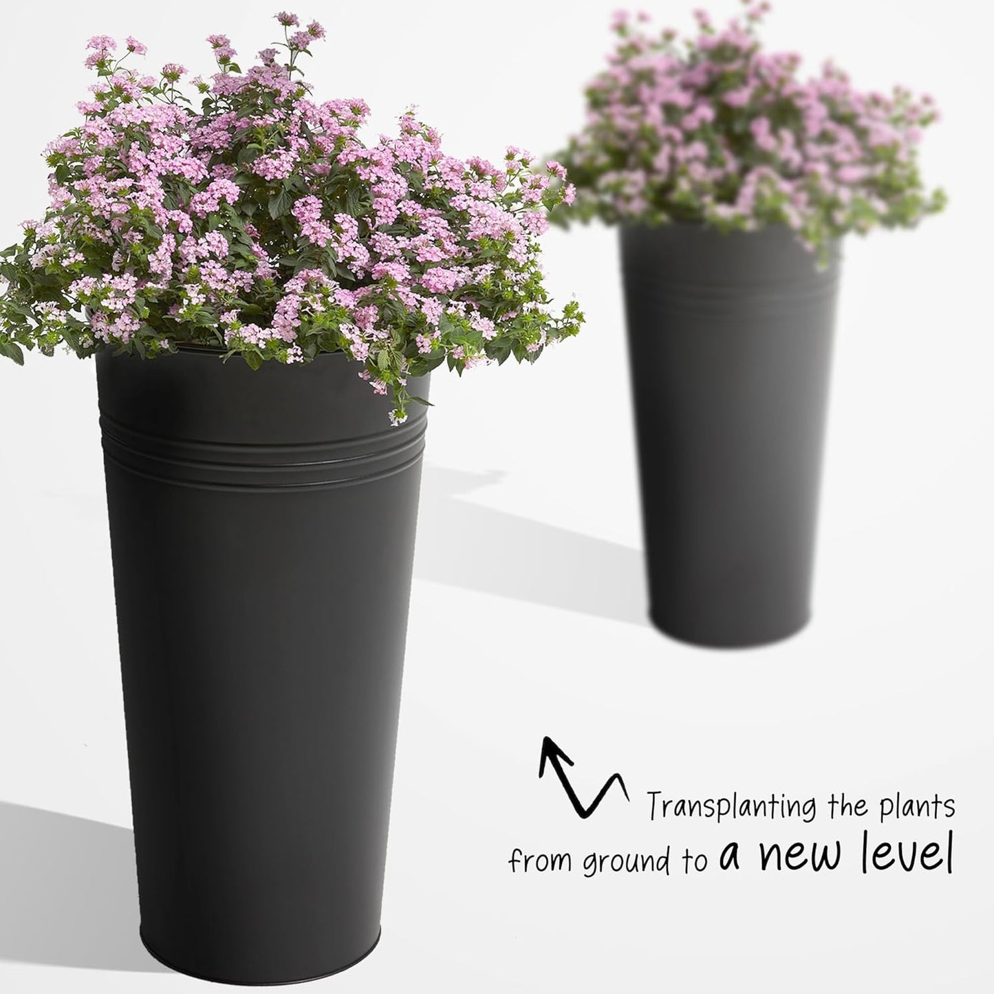 KOL 22''H 2-Pack Planter with Water Level Indicator - Galvanized Steel Pot - Self Watering Planters