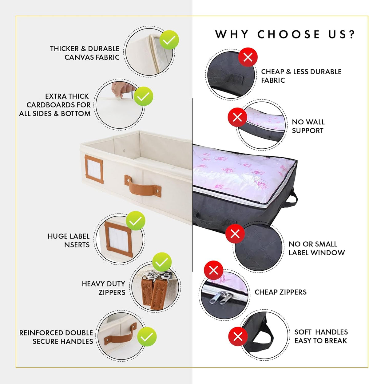 HOMELUX THEORY 2pc Under Bed Storage Containers, Bedroom Under the Bed Drawer Storage Organizer