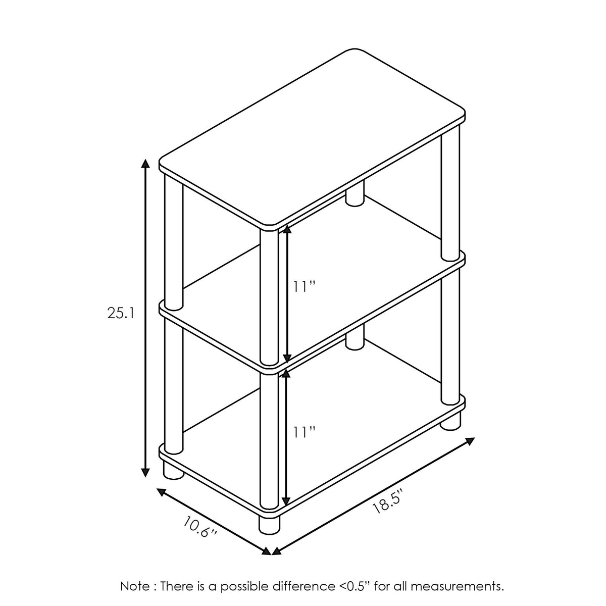 Furinno TURN-N-TUBE Storage Shelves, 3-Tier Book Shelf, Corner Shelf, Toolless Open Shelves, for