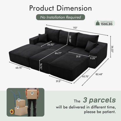 Boneless Sectional Cloud Couch Sofa Bed for Living Room, 112" Modular Modern Lounge 3 Seater