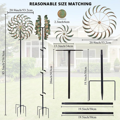 Viveta Large Outdoor Wind Spinner,21 * 85 inches Metal Wind Sculpture with 4 Sturdy Stakes,Green