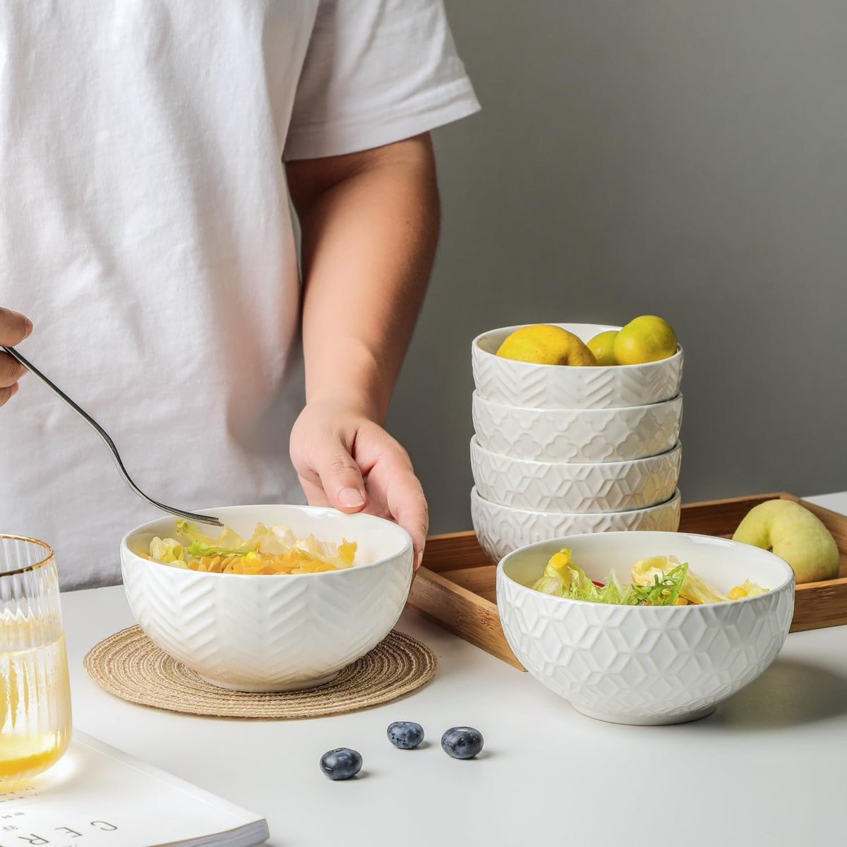 Sureasy Ceramic Cereal Bowls Set of 4-25 oz White Soup Bowls for Kitchen, Perfect for Soup, Pasta