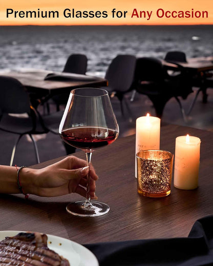 JBHO Hand Blown Italian Style Crystal Burgundy Wine Glasses - Lead-Free Premium Crystal Clear Glass