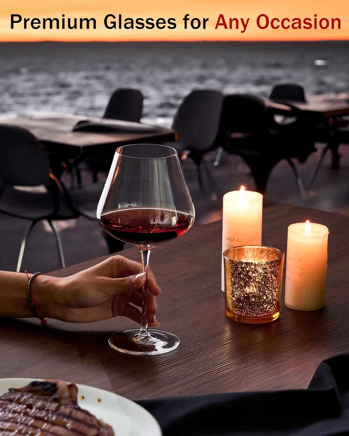 JBHO Set of 4-21 Ounce Hand Blown Italian Style Crystal Burgundy Wine Glasses - Lead-Free Premium