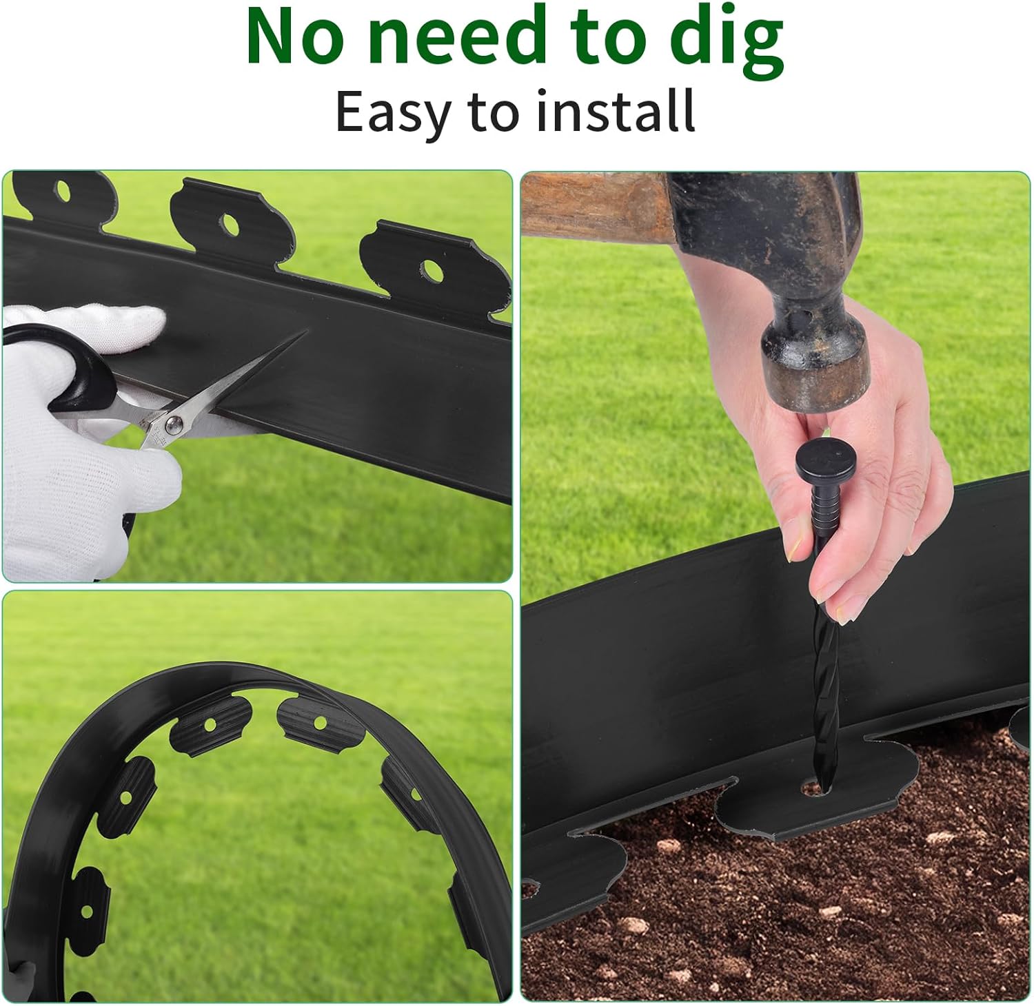 2 in x 60 Ft Garden Landscape Edging, No Dig Garden Edging Border Kit with Spikes for Flower Bed