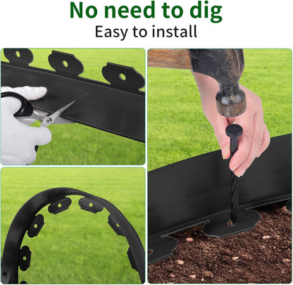 4 in x 164 Ft Garden Landscape Edging, No Dig Garden Edging Border Kit with 300 Pcs Spikes for