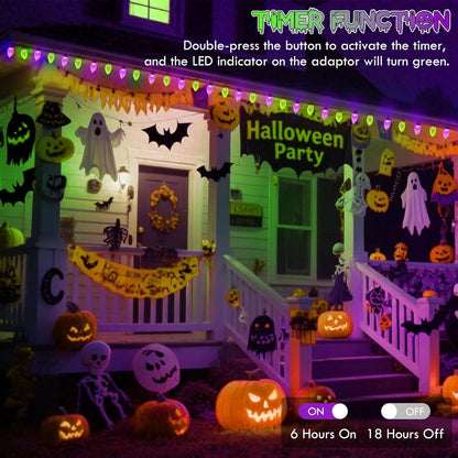 Extendable Purple and Green 2PK 100 LED C9 Halloween Lights Indoor Outdoor Waterproof, 98FT Super