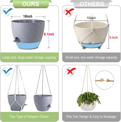Self Watering Hanging Planters 10 inch, 2 Pack Hanging Flower Pots for Indoor Outdoor Plants