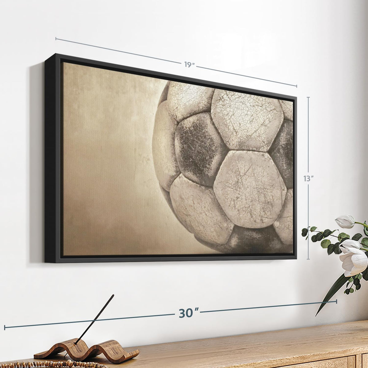 Elephant Stock Worn Soccer Ball Wall Art - Horizontal Framed Canvas - 1-Piece Living Room Wall