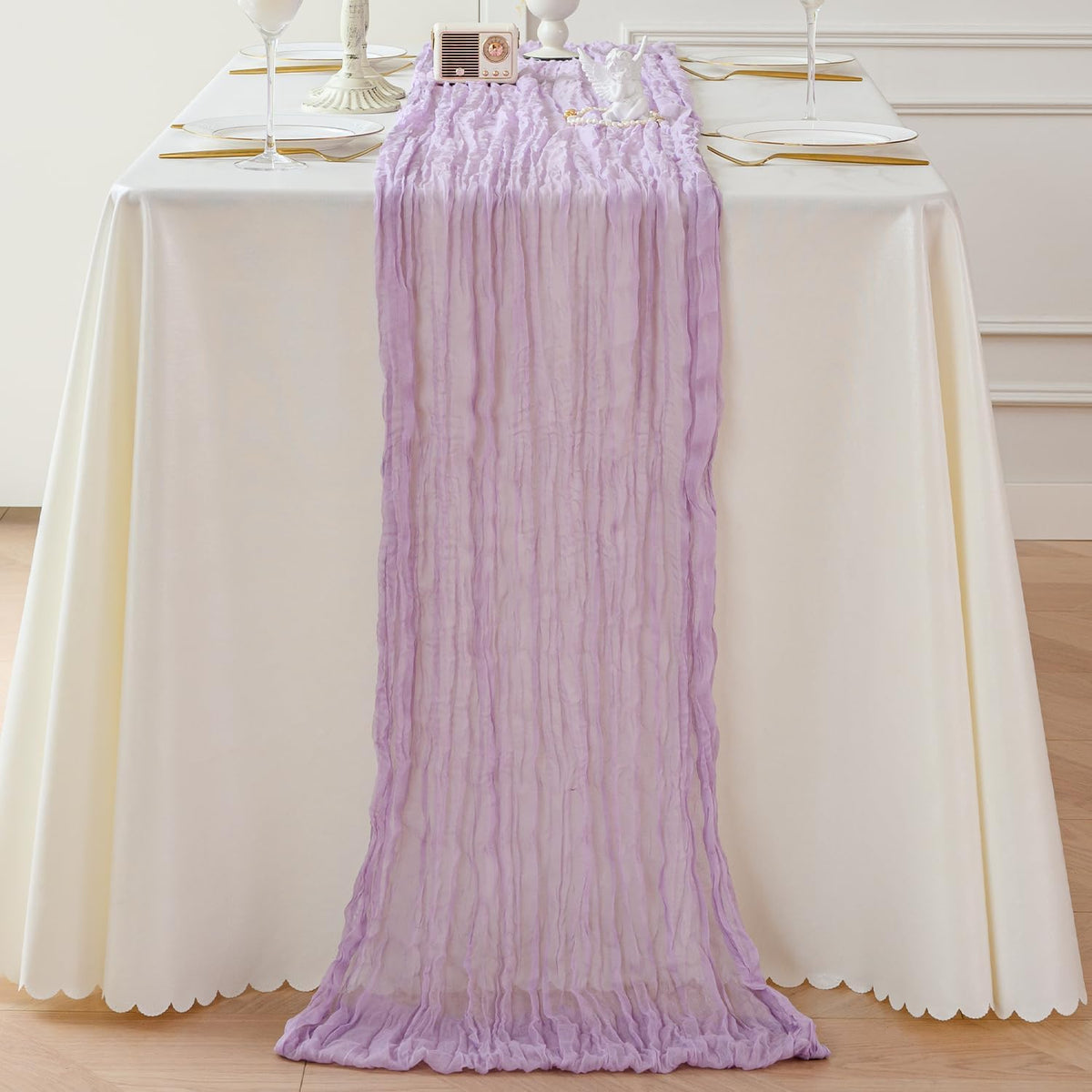 Sioloc 1 Pack Lilac Purple Lavender Cheesecloth Table Runner Fall Autumn Decor for Home 10ft Table