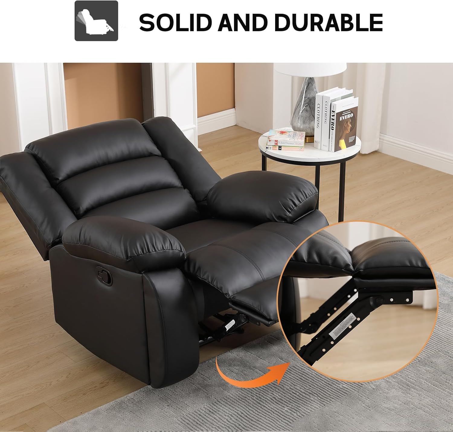 EBELLO Faux Leather Manual Recliner Chair, Single Reclining Sofa Chair Couch with 2 Concealed Cup