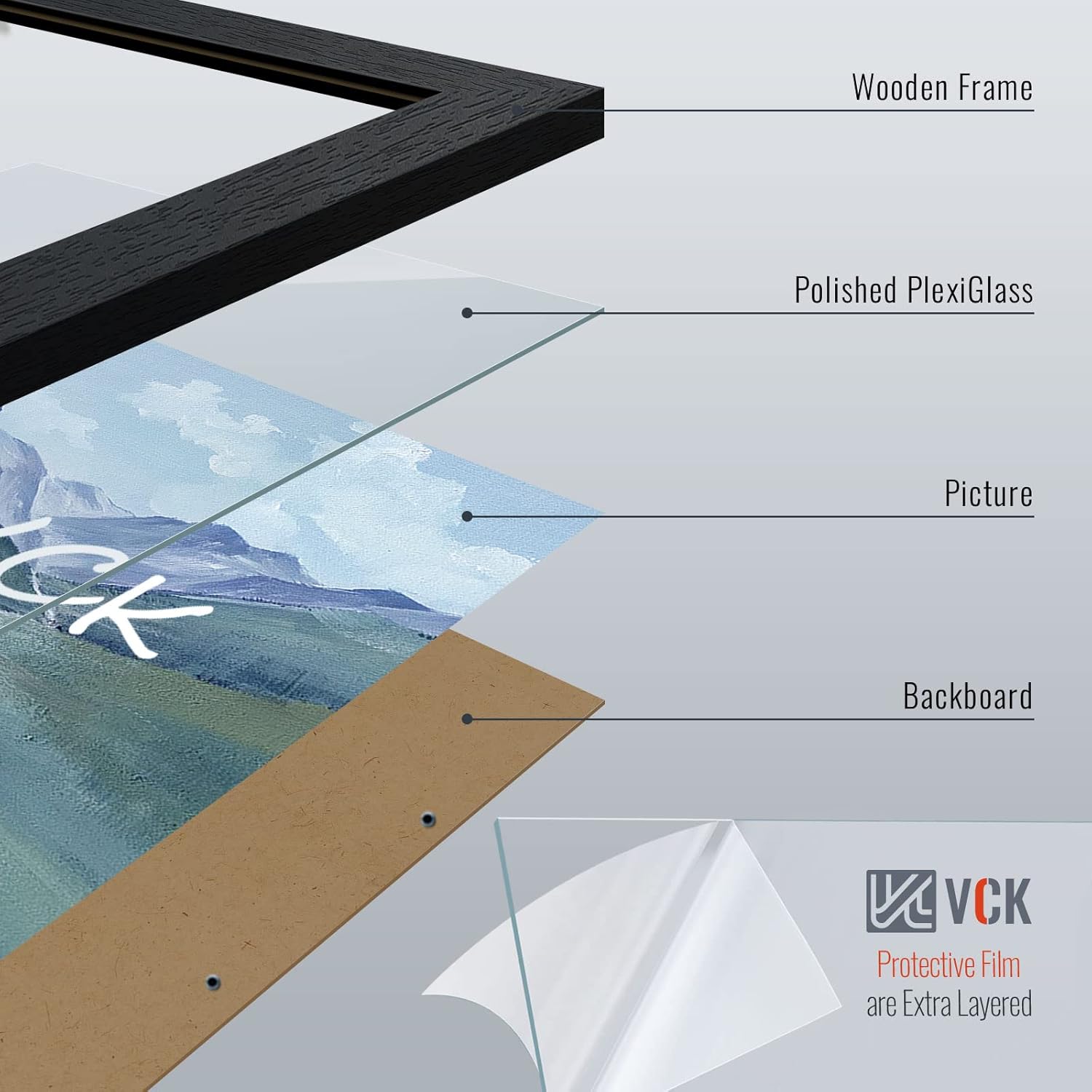 VCK 27x40 Solid Wood Poster Frames Set of 3, Exclusive Woodgrain Black Picture Frame, Wall Mounting