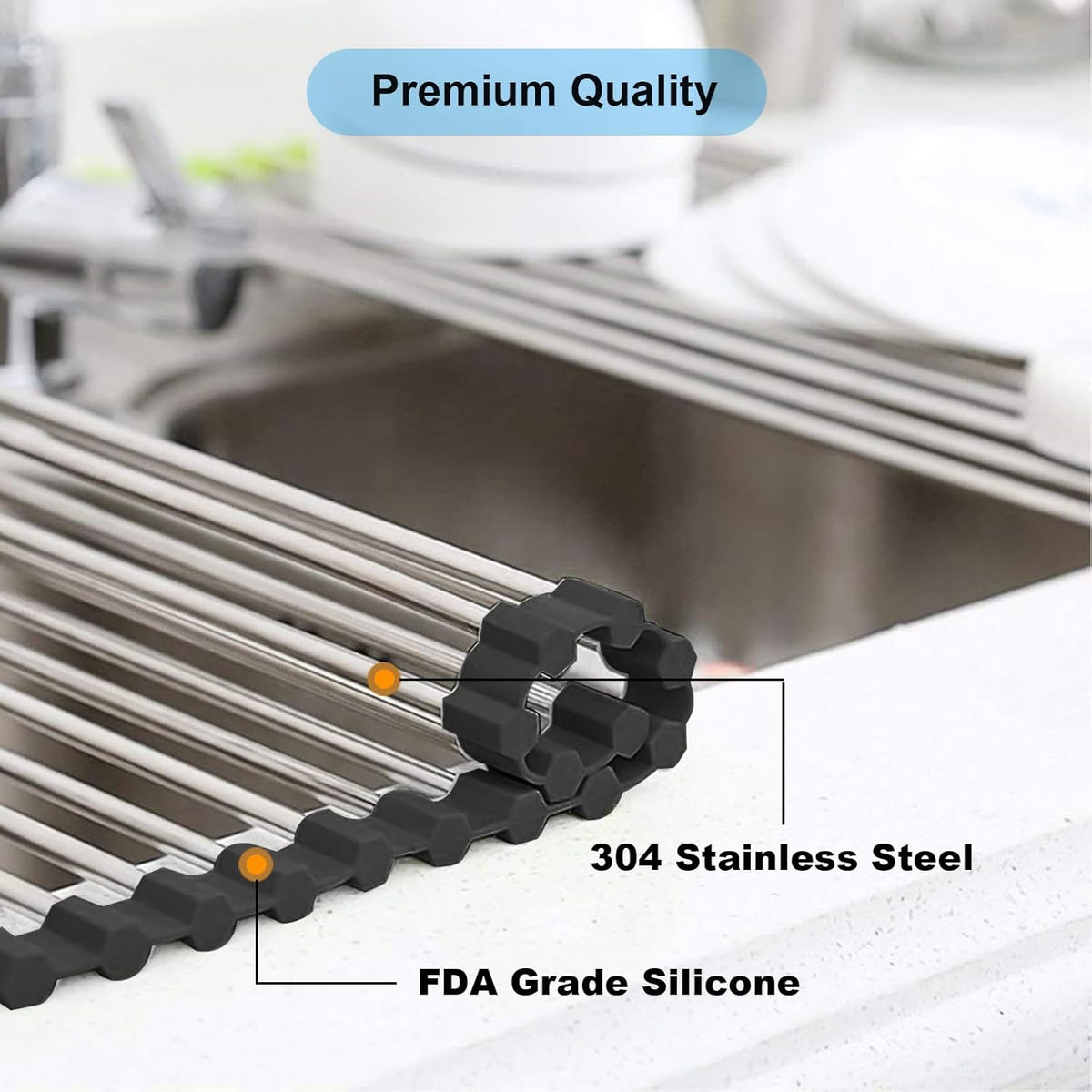 Searik Roll up Dish Drying Rack, Over The Sink Rolling Dish Drainer Rack Multipurpose Foldable