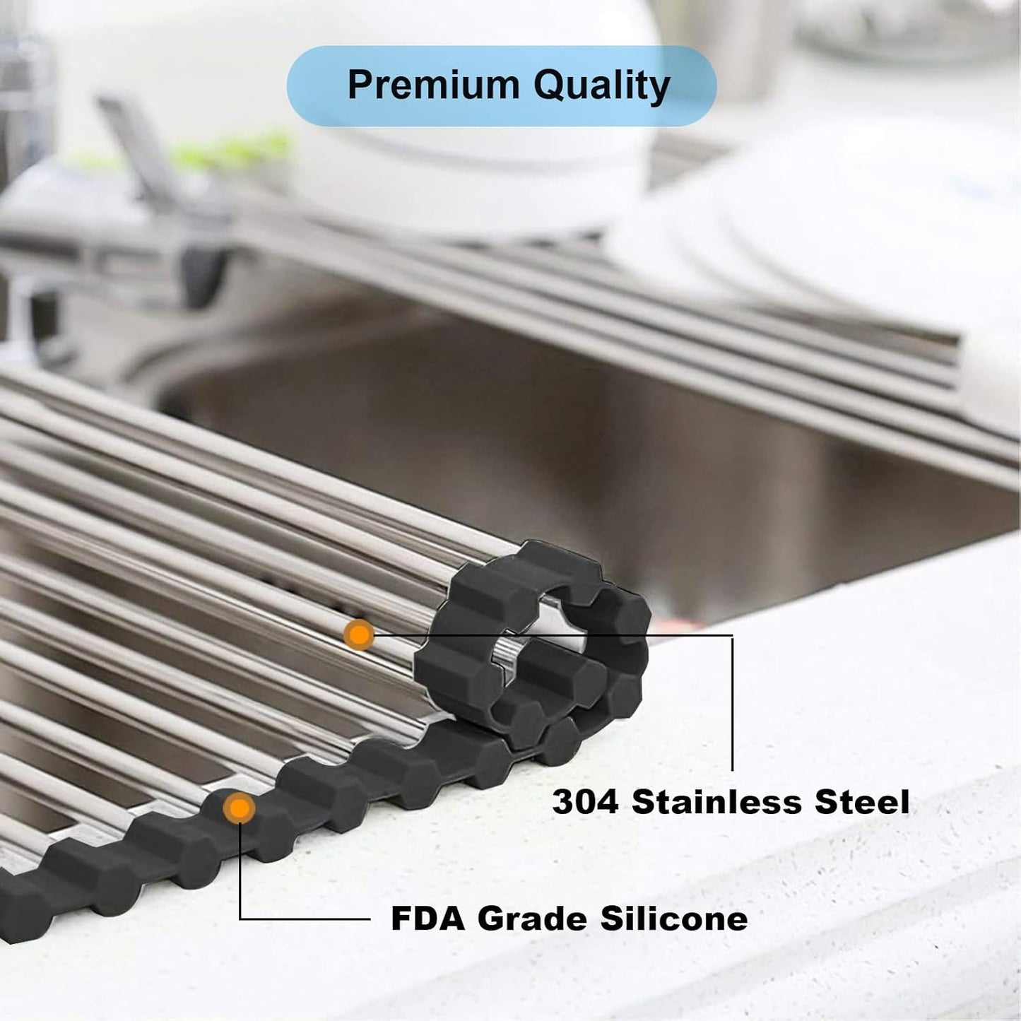 Searik Dish Drying Rack Roll Up Sink Drying Rack, Over The Sink Dish Rack Multi-Use Stainless Steel