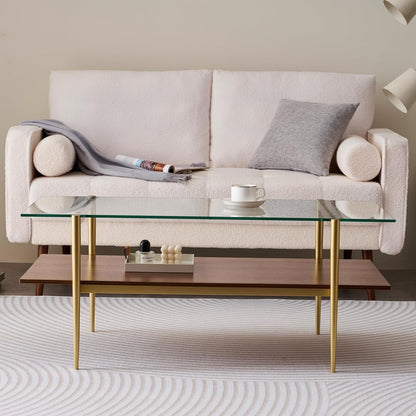 Rectangle Coffee Table, Mid-Century Modern Design, L41 W21 x H17, for Living Room, 2-Tier