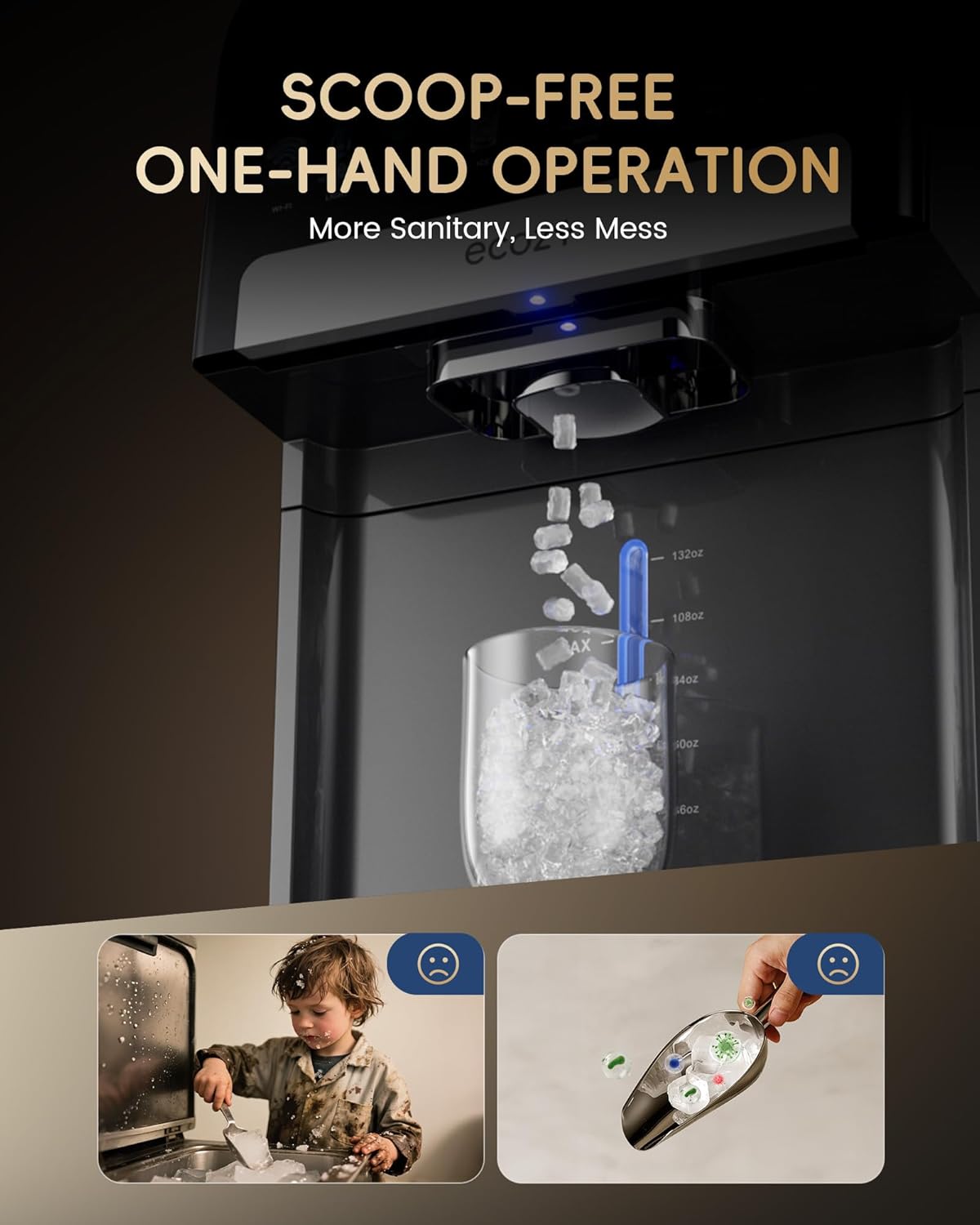 ecozy Nugget Ice Maker Dispenser, Smart 2-in-1 Pebble Ice Machine Countertop & Water Dispenser with