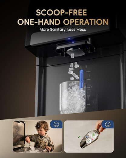 ecozy Nugget Ice Maker Dispenser, Smart 2-in-1 Pebble Ice Machine Countertop & Water Dispenser with