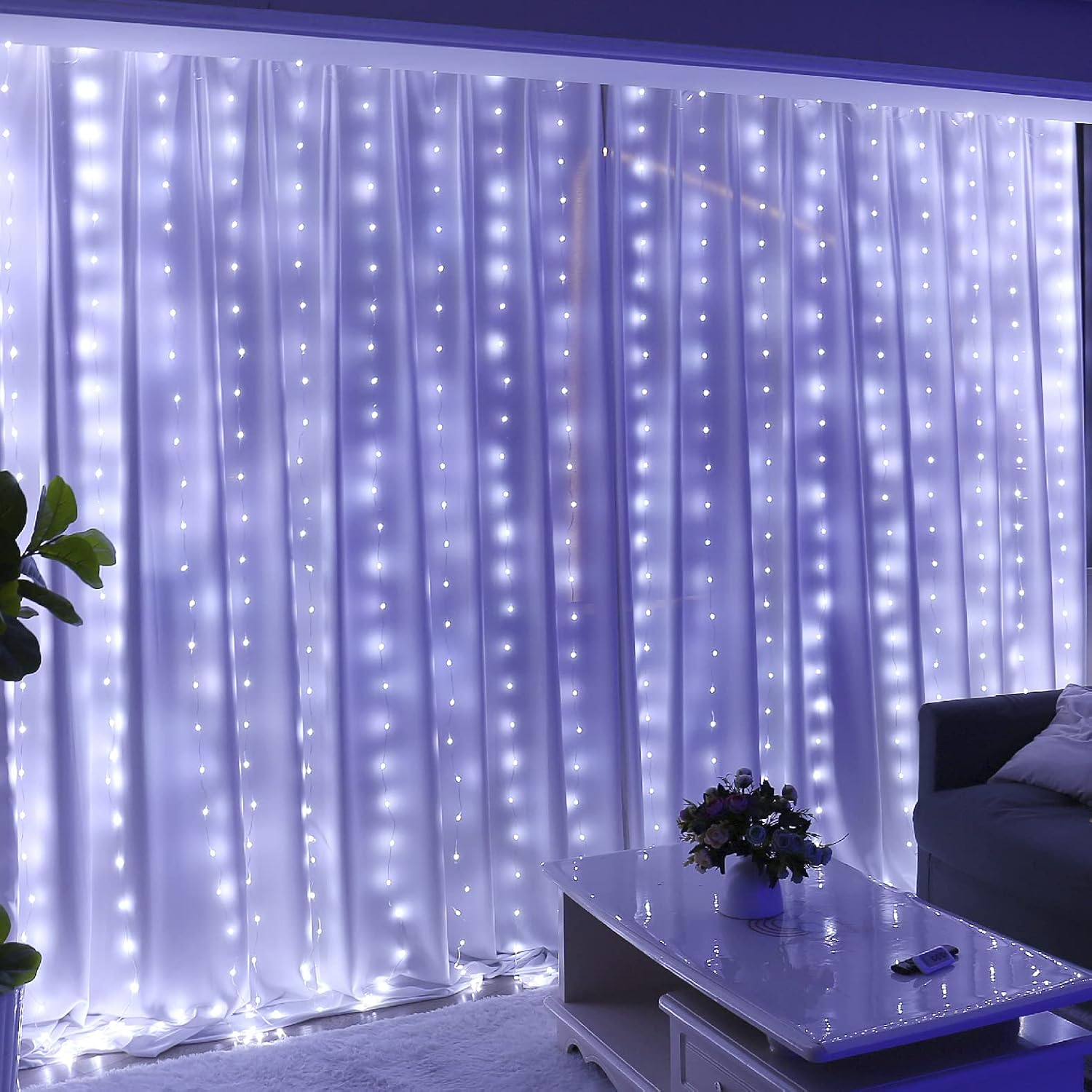 HXWEIYE 300LED White Fairy Curtain Lights for Bedroom, 3mx3m 8 Modes USB Plug in Window Christmas