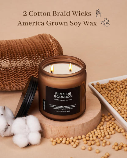 M&SENSE Fireside Bourbon Jar Candle, 11.6oz Clean Soy Wax Up to 70 Hours Burn Time Smoky Scent 2