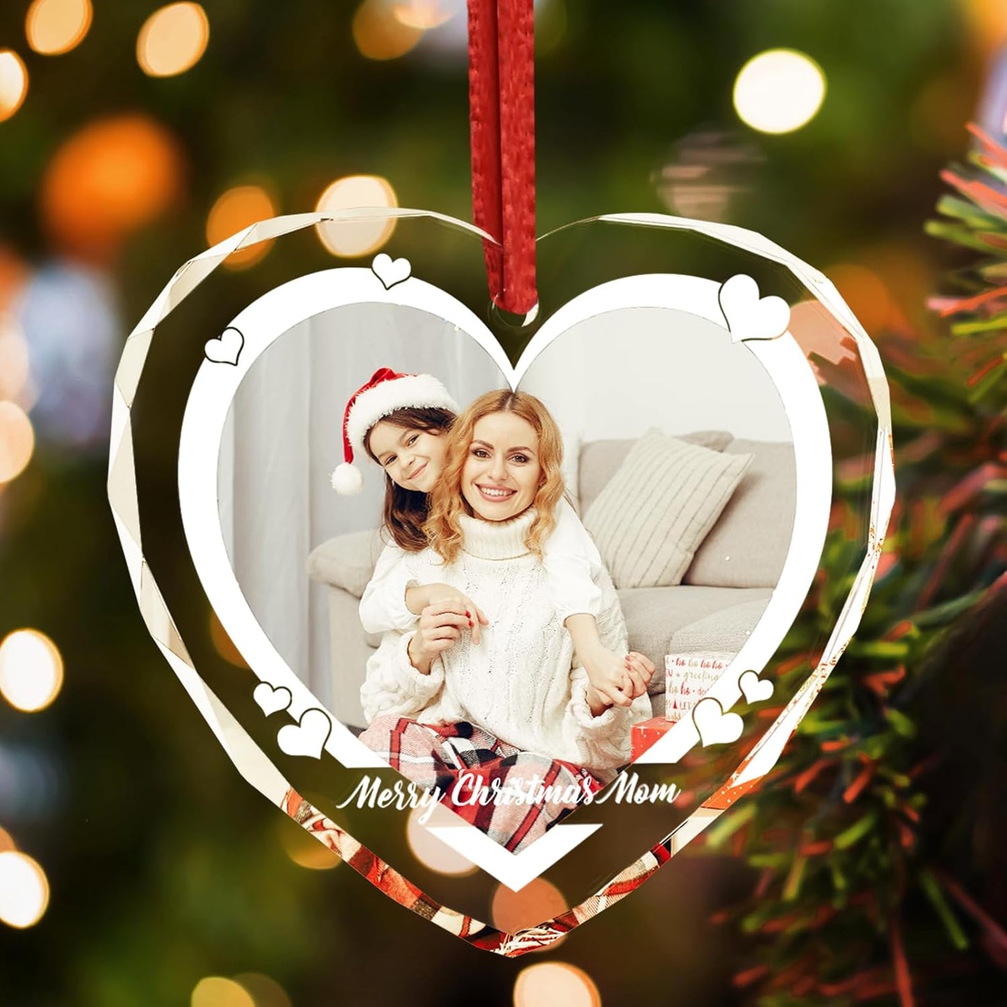 Personalized Photo Crystal Ornament 2025, Custom Engraved Heart Pendant Keepsake Wedding Gift for