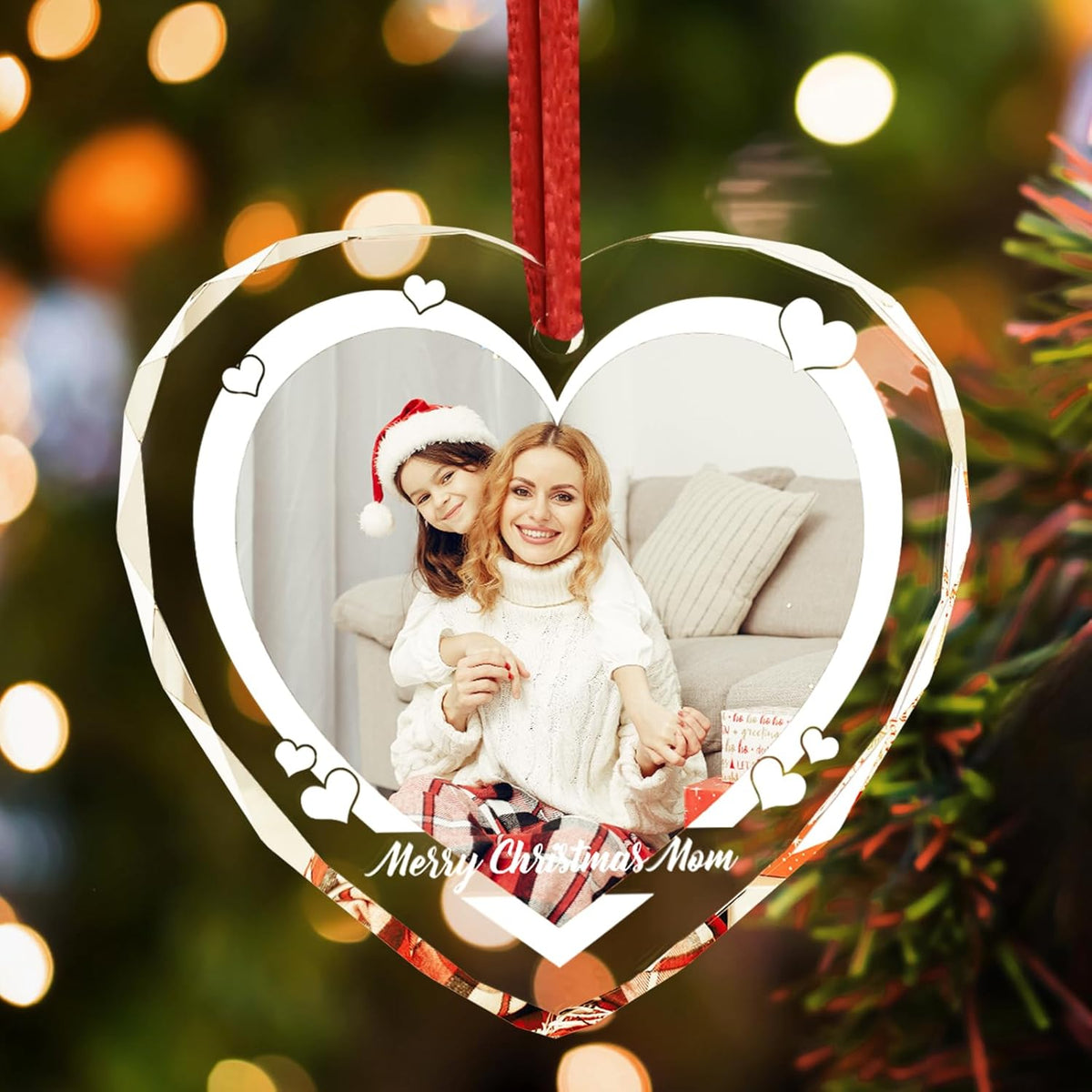 Personalized Photo Crystal Ornament 2025, Custom Engraved Heart Pendant Keepsake Wedding Gift for