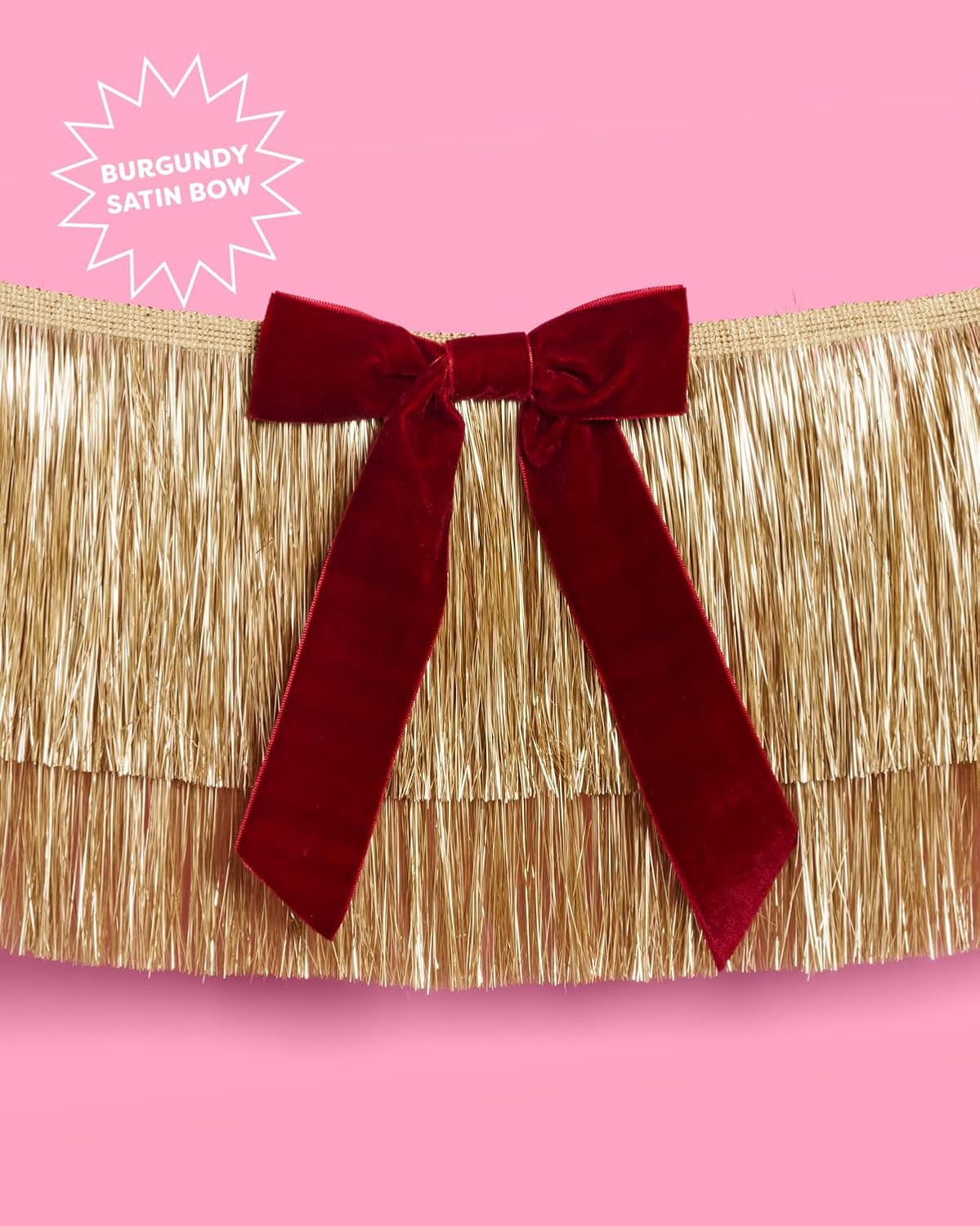 xo, Fetti Gold Fringe + Red Velvet Bow Banner 6 Ft. | Bachelorette Decoration, Christmas Party