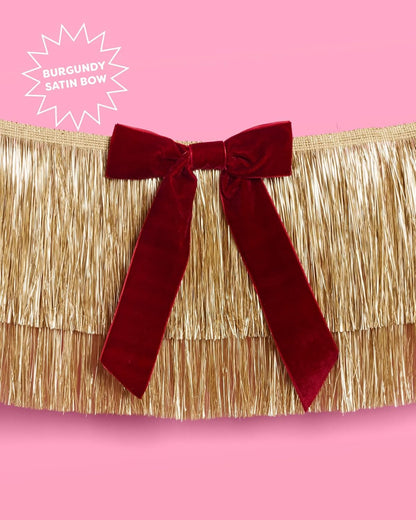 xo, Fetti Gold Fringe + Red Velvet Bow Banner 6 Ft. | Bachelorette Decoration, Christmas Party