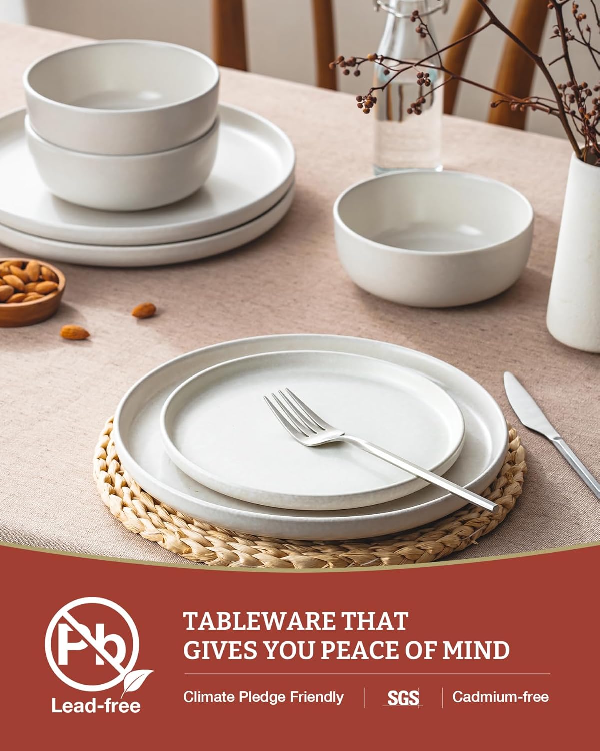 Famiware Milkyway Plates and Bowls Sets, 12 Pieces Dinnerware Sets, Reactive Glaze Dish Set