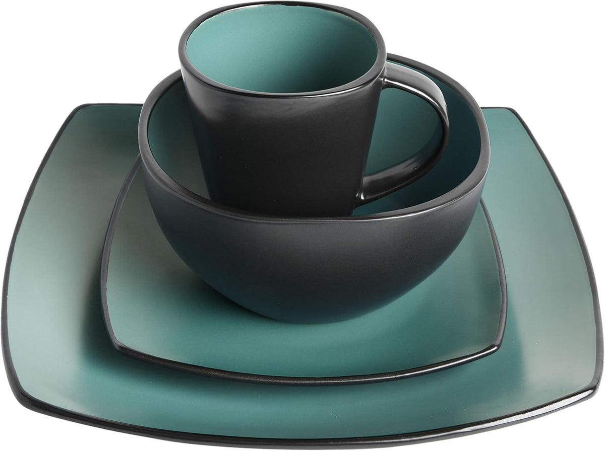 Gibson Elite Soho Lounge Square Reactive Glaze Stoneware Dinnerware Set, Service for 4 (16pc)