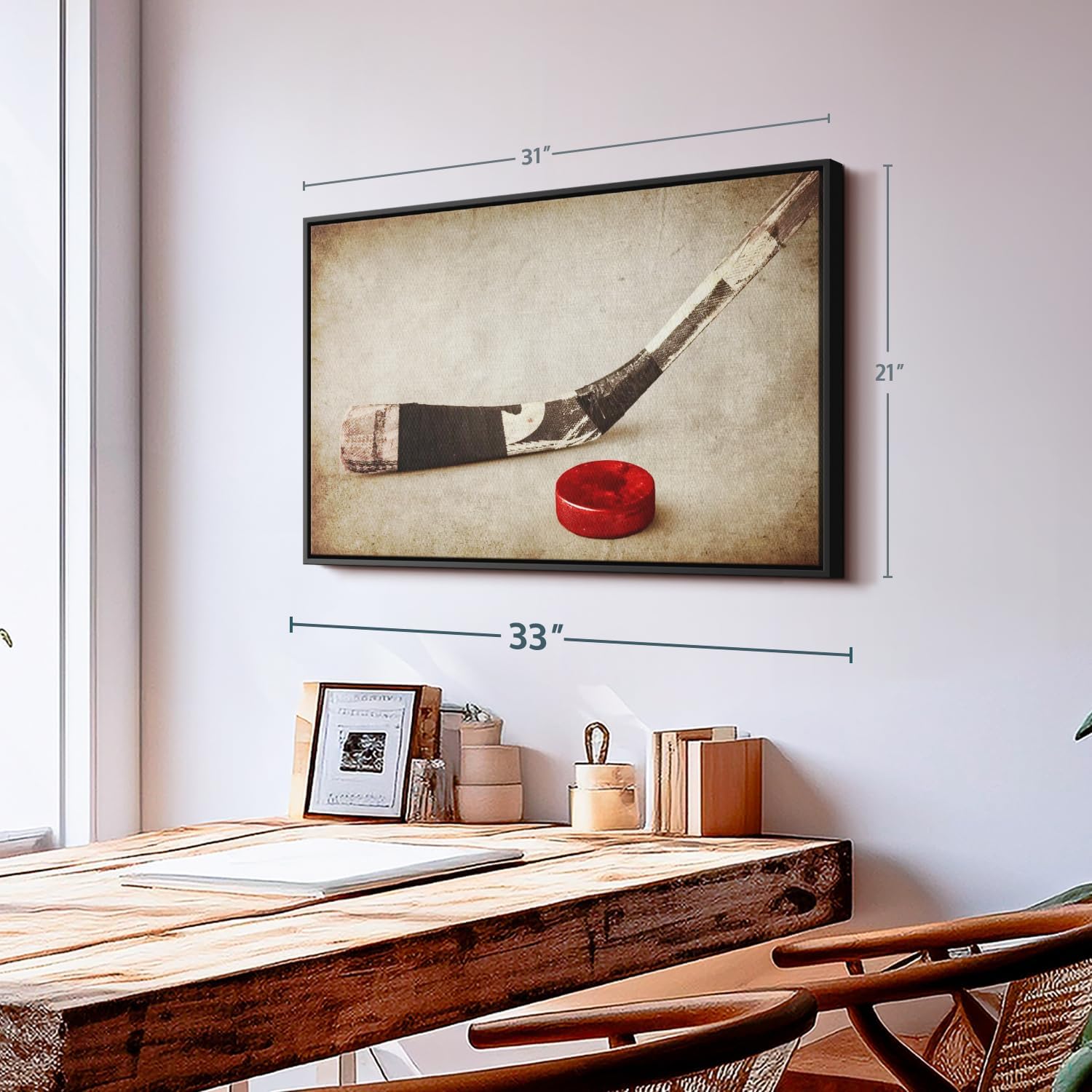 Elephant Stock Vintage Ice Hockey Wall Art - Horizontal Framed Canvas - 1-Piece Hallway Wall Decor