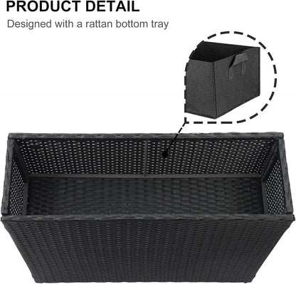 SUNNYPARK Tall Rectangular Planter with Removable Liner, All-Weather PE Rattan Large Modern