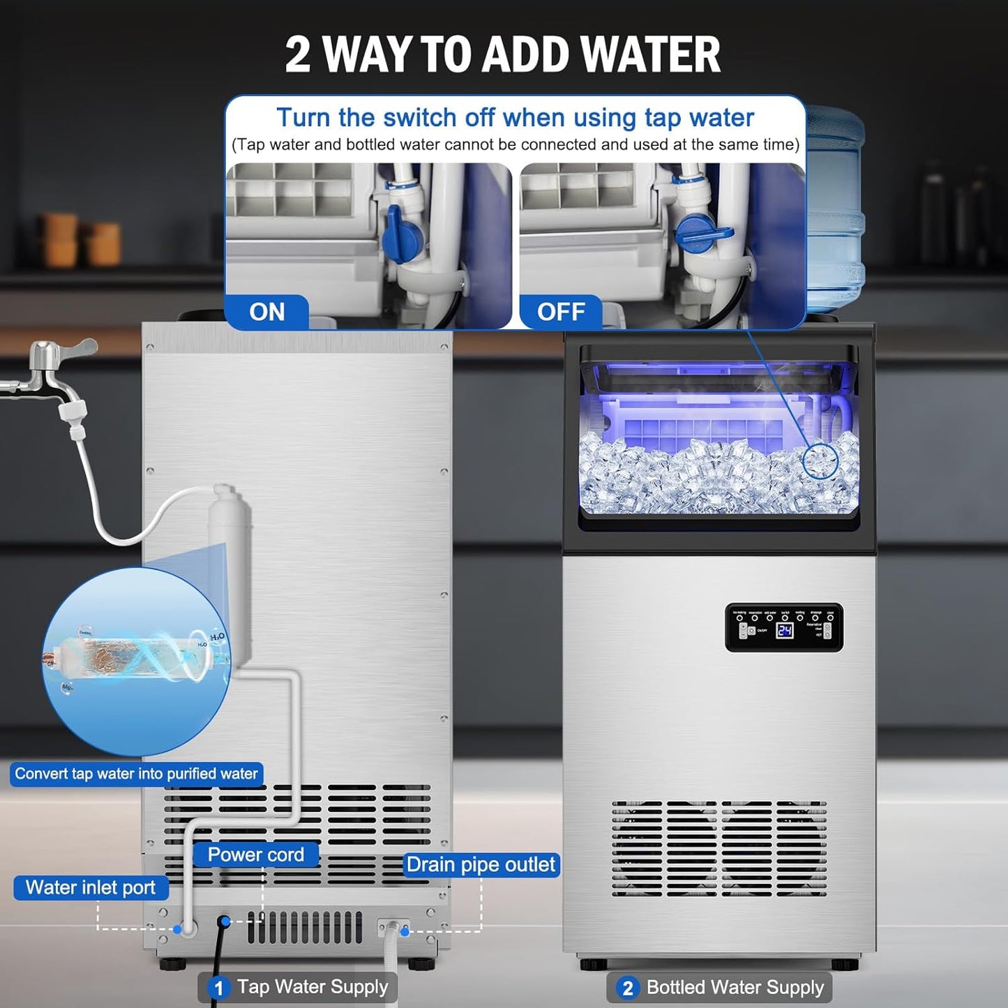 Commercial Ice Maker Machine 120 LBS/24H, 40 Ice Trays Freestanding & Undercounter Ice Machine