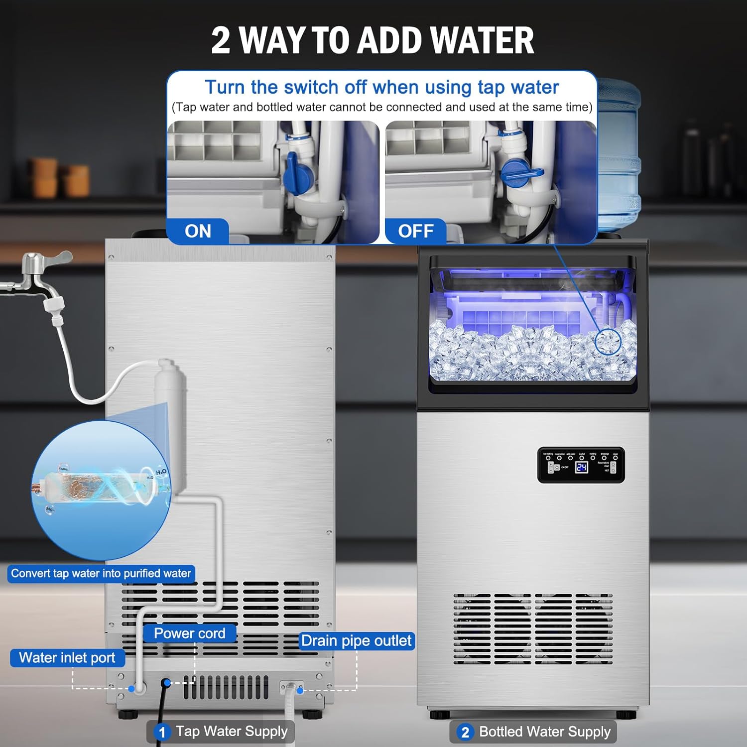 Commercial Ice Maker Machine 120 LBS/24H, 40 Ice Trays Freestanding & Undercounter Ice Machine