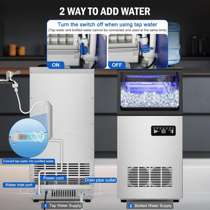Commercial Ice Maker Machine 120 LBS/24H, 40 Ice Trays Freestanding & Undercounter Ice Machine