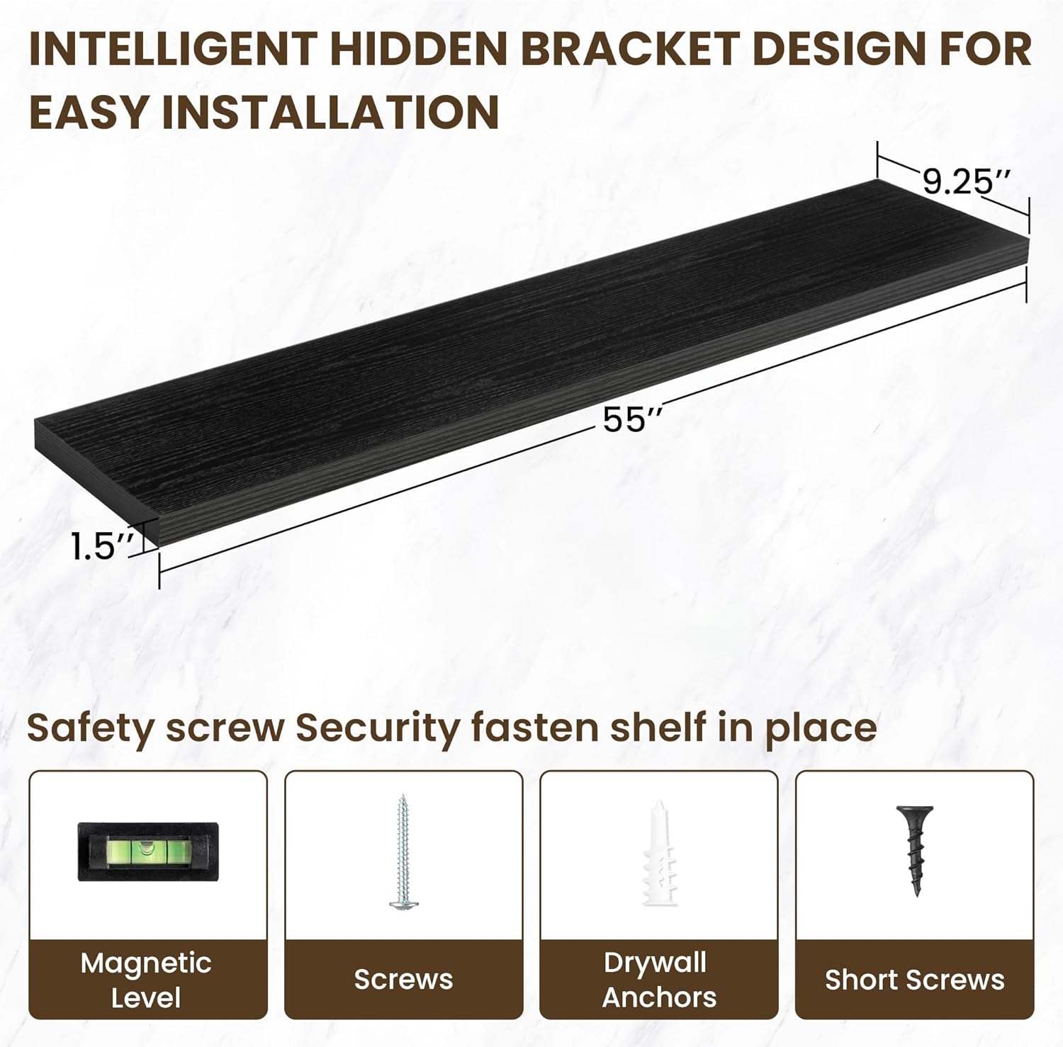 55 Inch Floating Shelves, 55"x9.25"x1.5" Inch Deep Floating Shelves for Wall, Wooden Shelves for